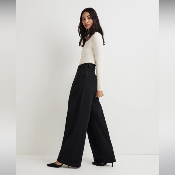 NWT Madewell Extrawide-Leg Trouser Jeans in Wilkes Wash: Pleat Edition 25 Black - Picture 5 of 11